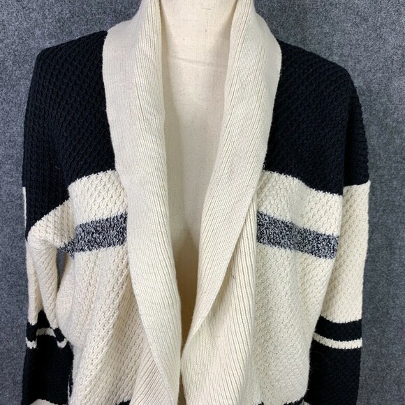 Madewell Open Cardigan Sweater Shawl Collar Chunky Knit Ivory & Black Size XS - Picture 2 of 9